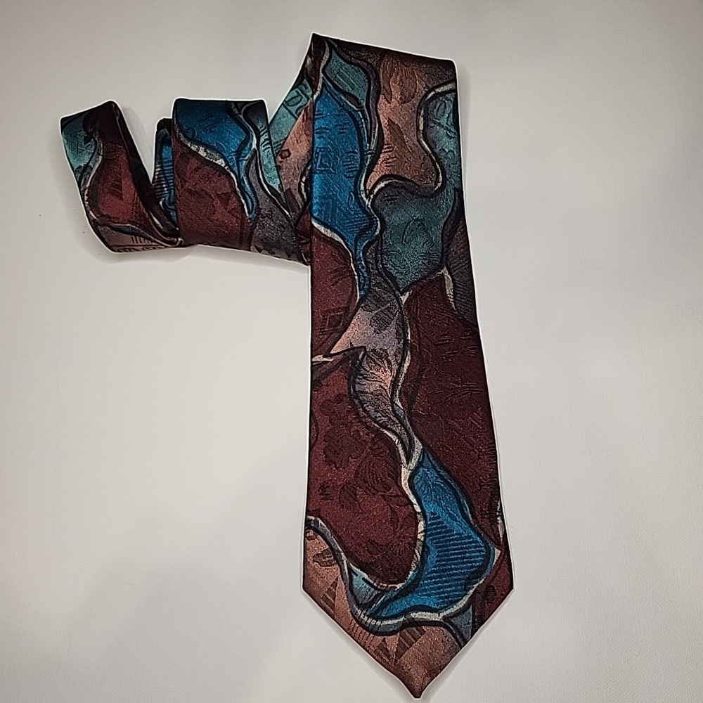 VINTAGE Art Deco Abstract Floral‎ Watercolor Tie Alexander Lloyd USA